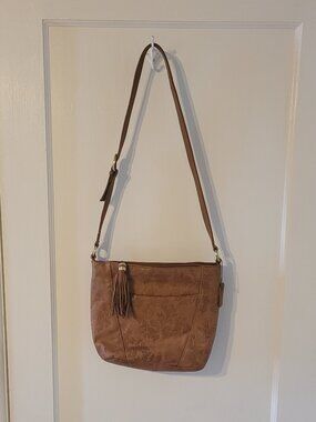 Vintage St. John’s Bay Brown Embossed Leather Triple Compartment Bag